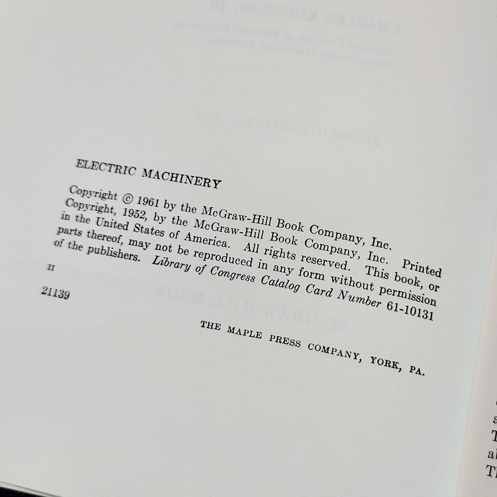 1961 Electric Machinery: The Dynamics and Statics of Electromechanical Energy HC - Picture 7 of 12